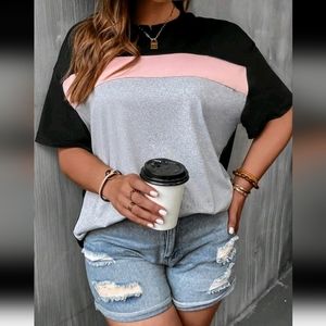 SHEIN Plus Colorblock Drop Shoulder Tee Multicolor